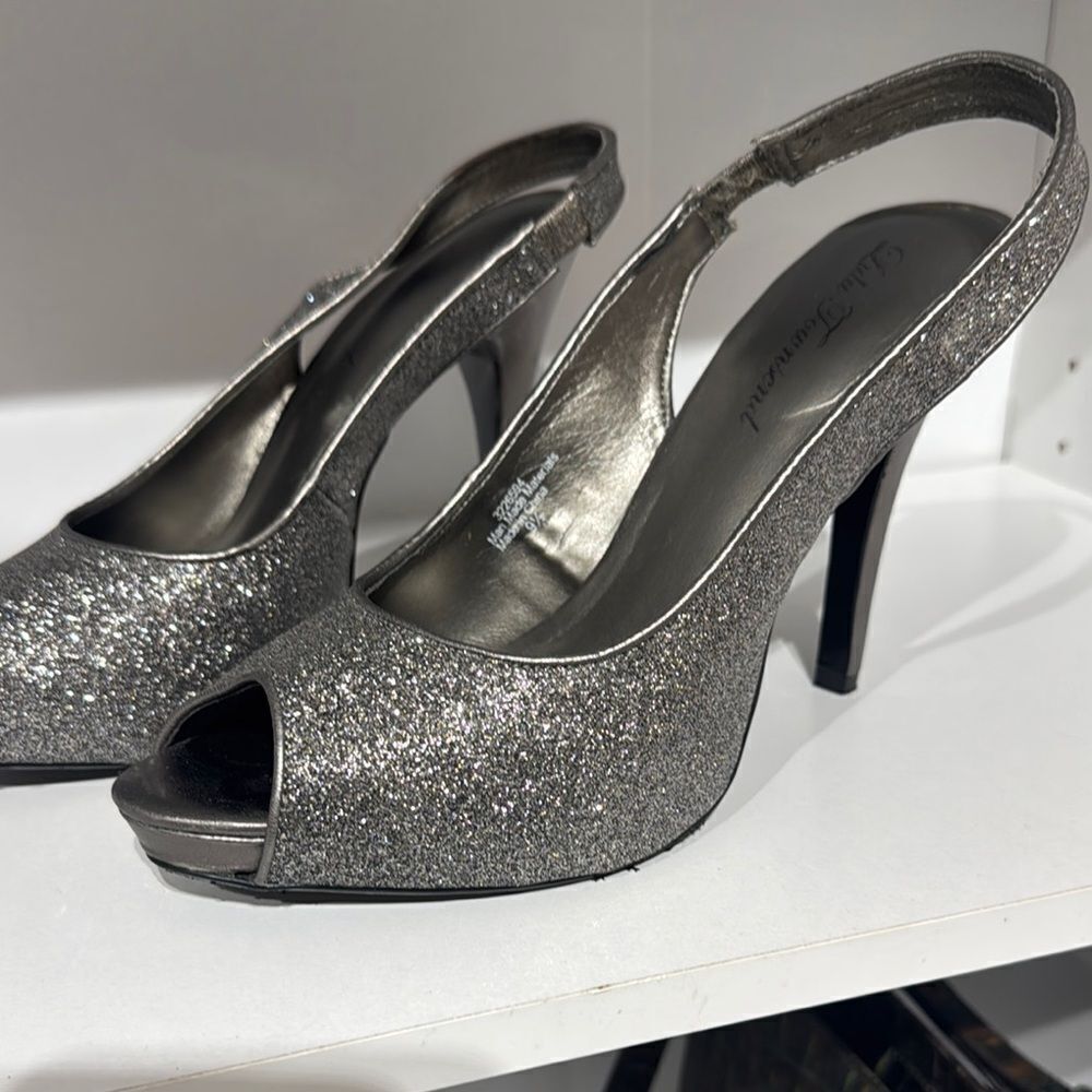 Lulu Townsend Silver Glitter Slingback Heels